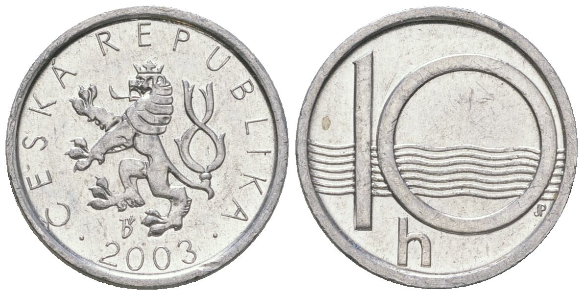 Чехия 10 геллеров 2003 b’, редкий год - 3.022.350 экземпляров KM 6 алюминий aUNC 4532-1027