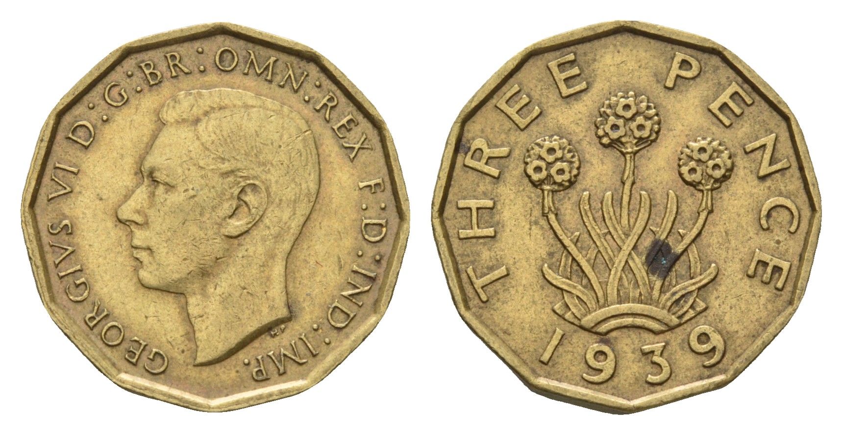 Великобритания 3 пенса 1939 Георг VI (1936-1952) KM 849, Spink 4112 никель латунь 4121-442