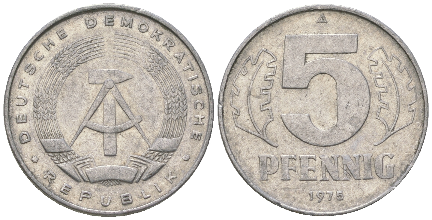 ГДР 5 пфеннигов 1975 A KM 9.1 алюминий 4625-1112