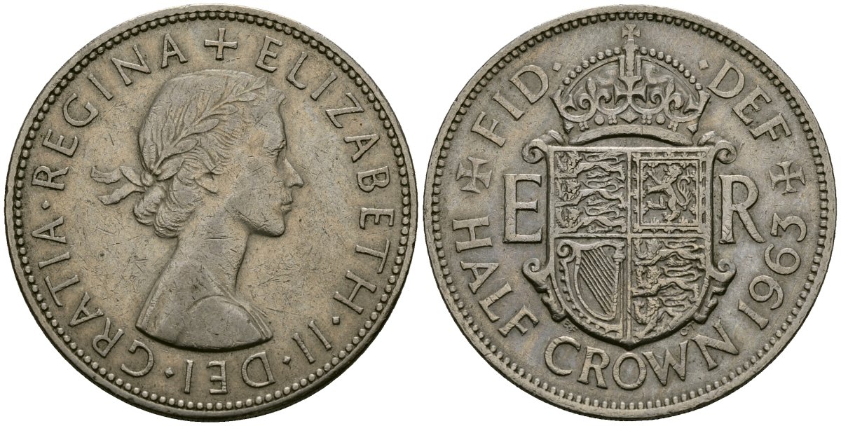 Великобритания 1/2 кроны 1963 Елизавета II (1952-2022) KM 907, Spink 4145 медно-никель 4125-612