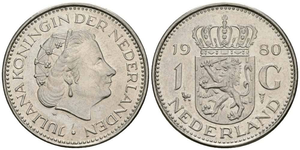 Нидерланды 1 гульден 1980 Юлиана (1948-1980) KM 184a никель 4579-555