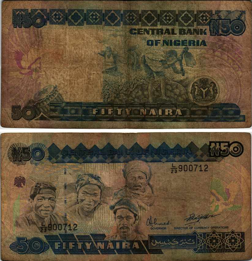 Нигерия 50 найра ND (1991-2000) жители Нигерии, подпись 9 Pick 27 b бумага 6299-67-3-2