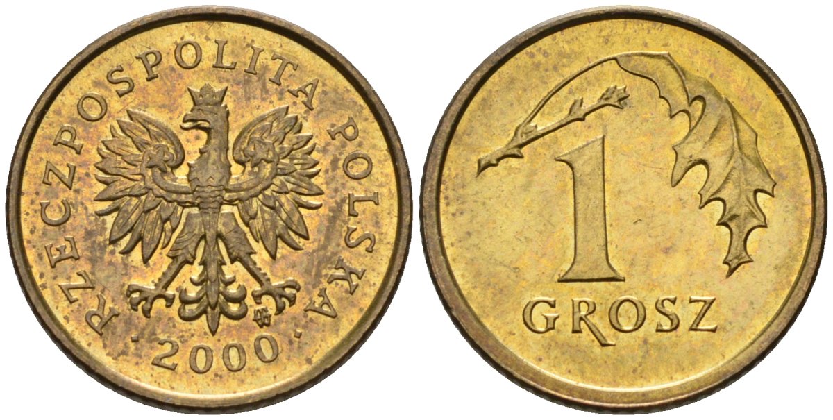 Польша 1 грош 2000 MW KM 276, Parchimowicz 701i латунь 4580-449