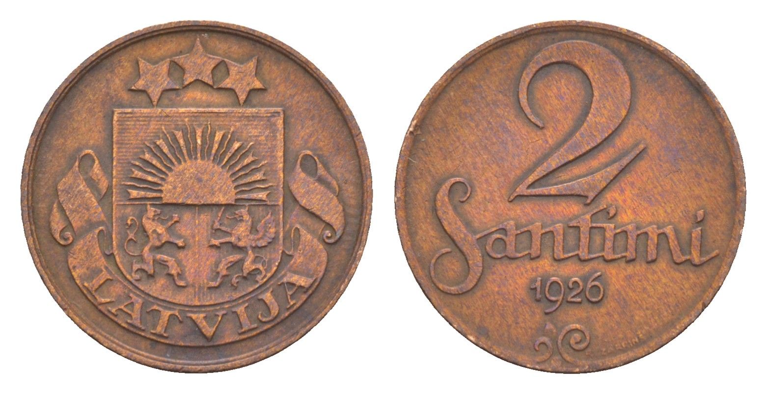 Латвия 2 сантима 1926  KM 2 бронза    4658-1149