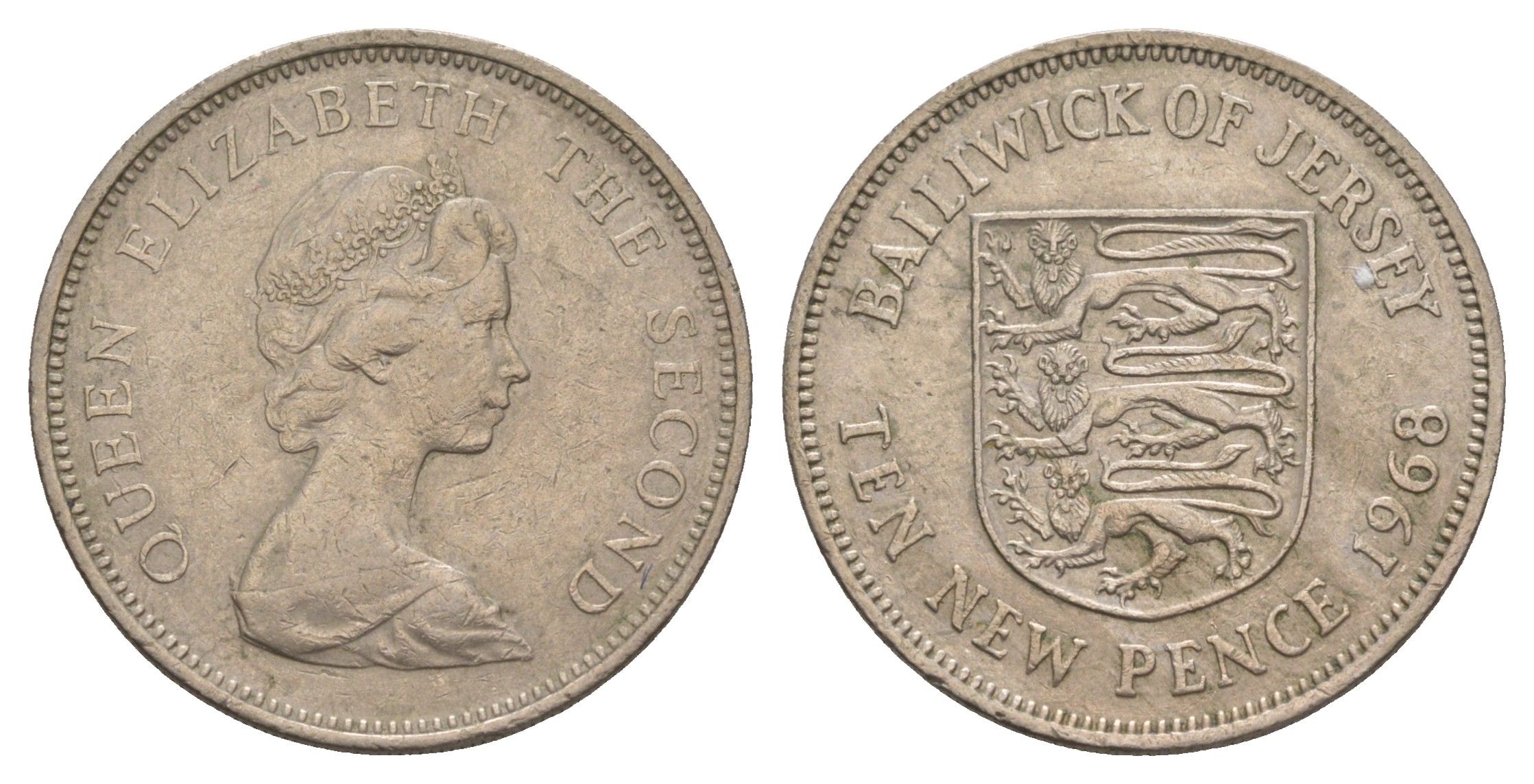 Джерси 10 новых пенсов 1968 герб, Елизавета II (1952-2022) KM 33 медно-никель    4660-231