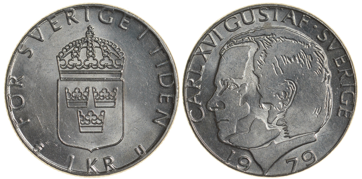 Швеция 1 крона 1979 Карл XVI Густав (1973- ) KM 852 медь плакированная медно-никелем UNC 4179-1216