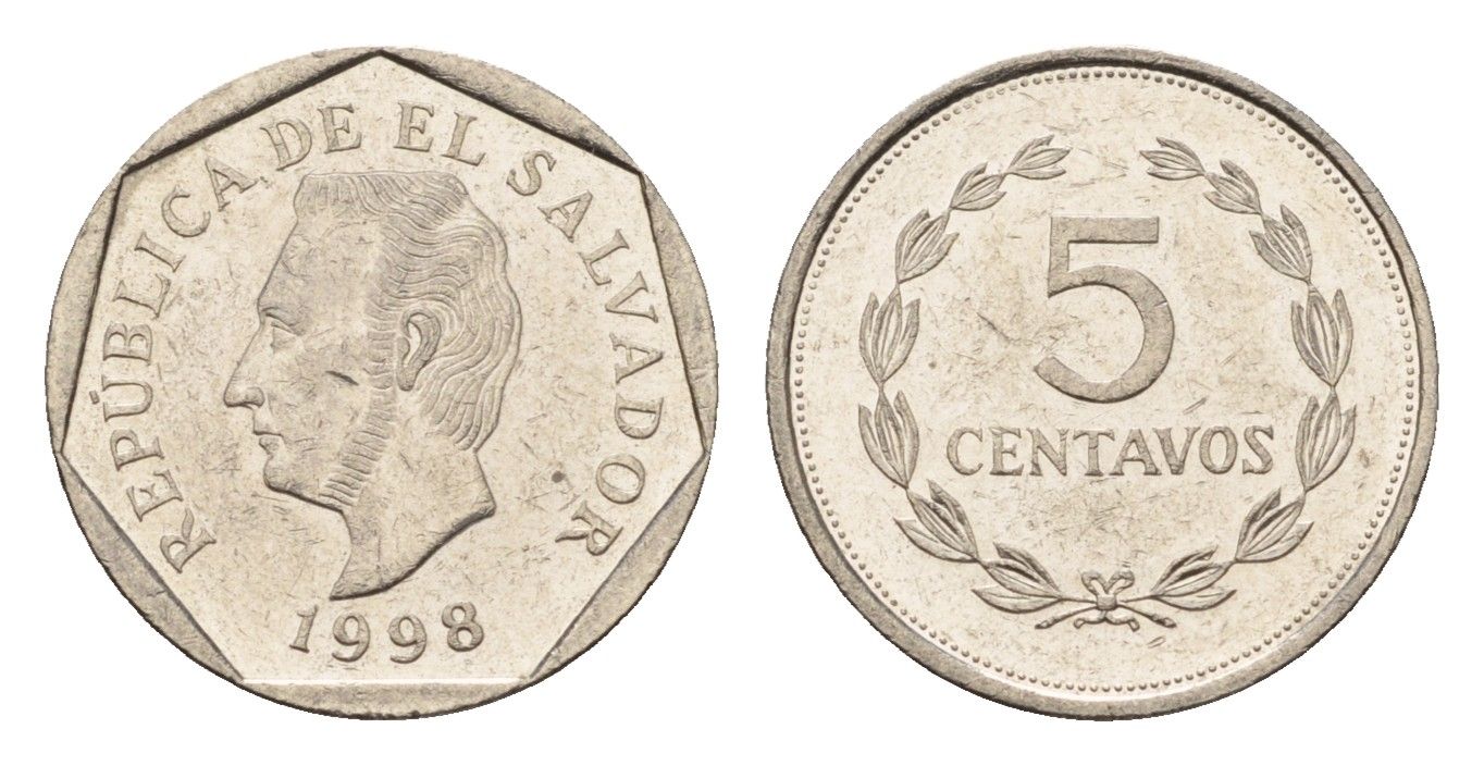 Сальвадор 5 сентаво 1998 KM 154b сталь плакированная никелем aUNC 4643-811