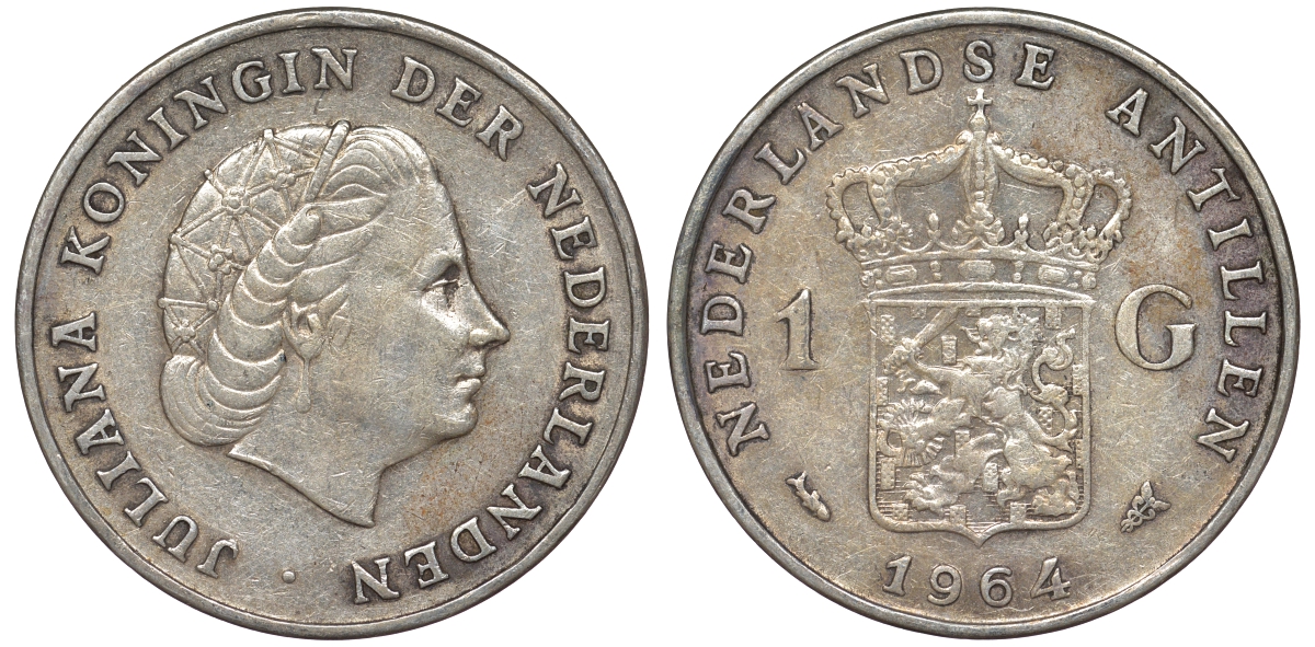 Нидерландские Антилы 1 гульден 1964 Юлиана (1948-1980) KM 2 серебро 36-1047