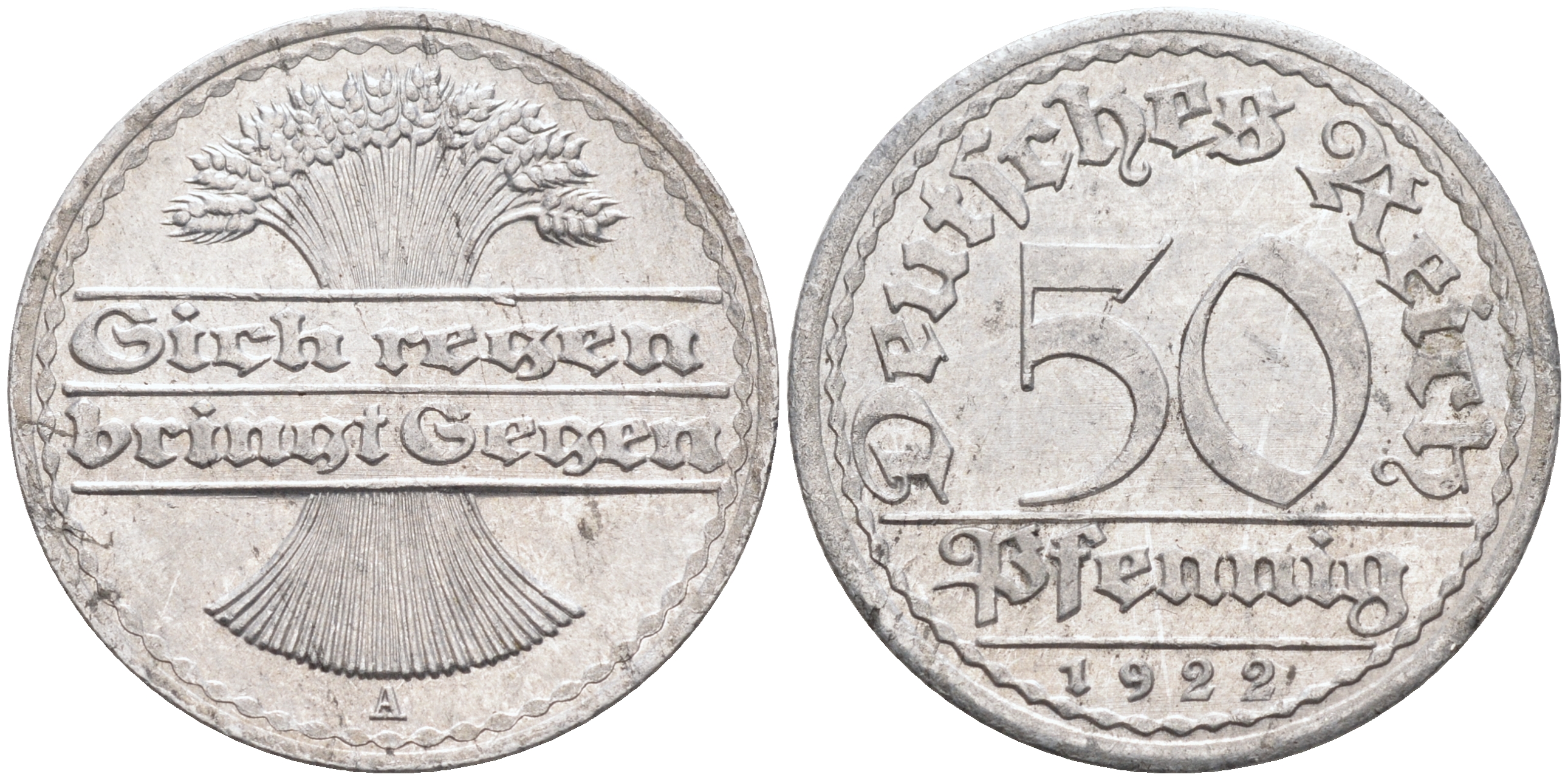Германия 50 пфеннигов 1922 А KM 27 J.301 алюминий  UNC  4589-231