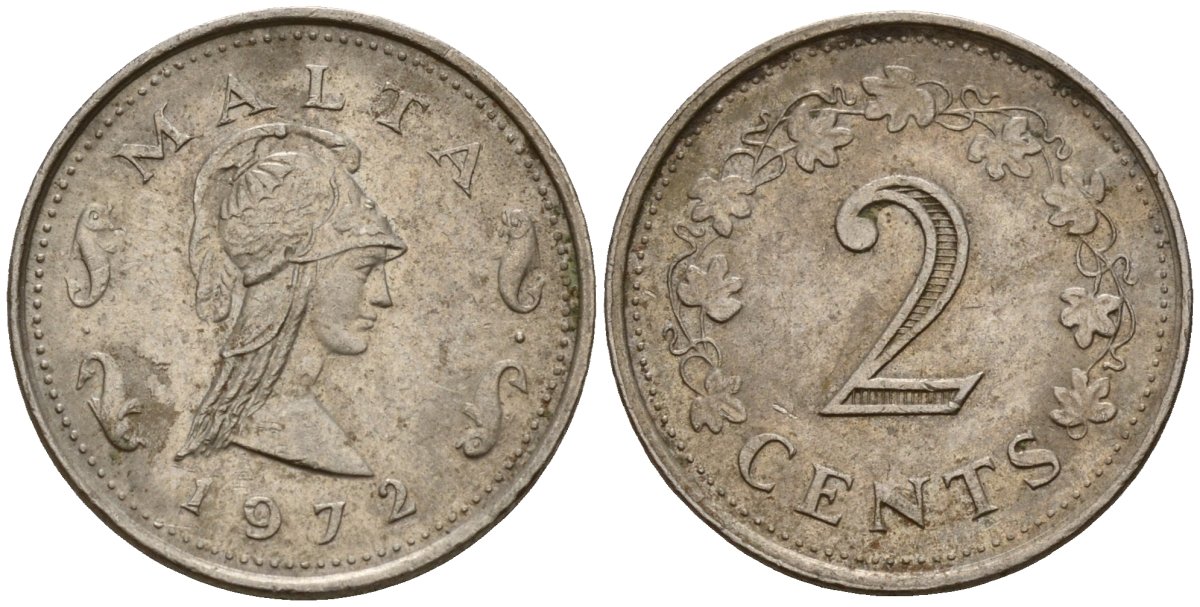 Мальта 2 цента 1972 Пентесилея, царица амазонок KM 9 медь цинк 4154-645