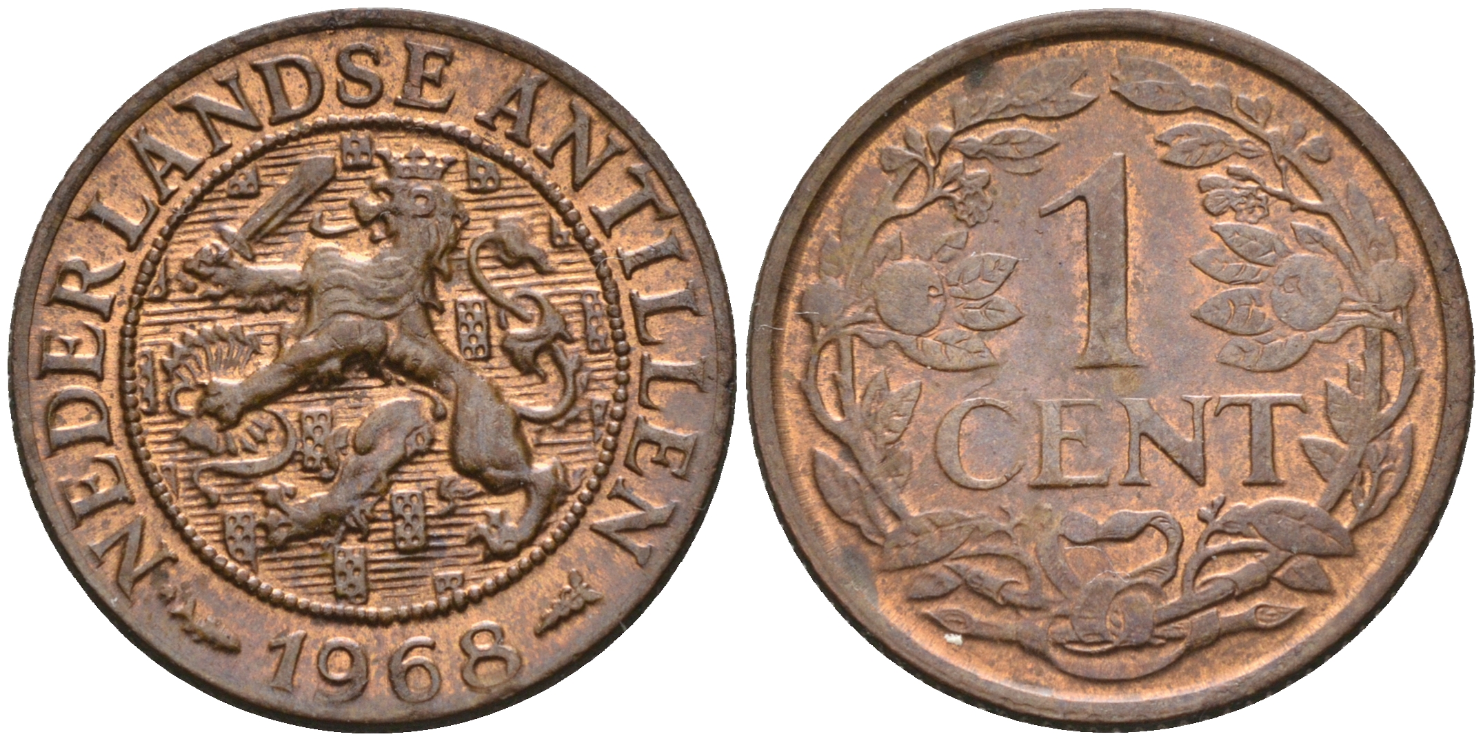 Нидерландские Антилы 1 цент 1968 Юлиана (1948-1980) KM 1 бронза 4169-258