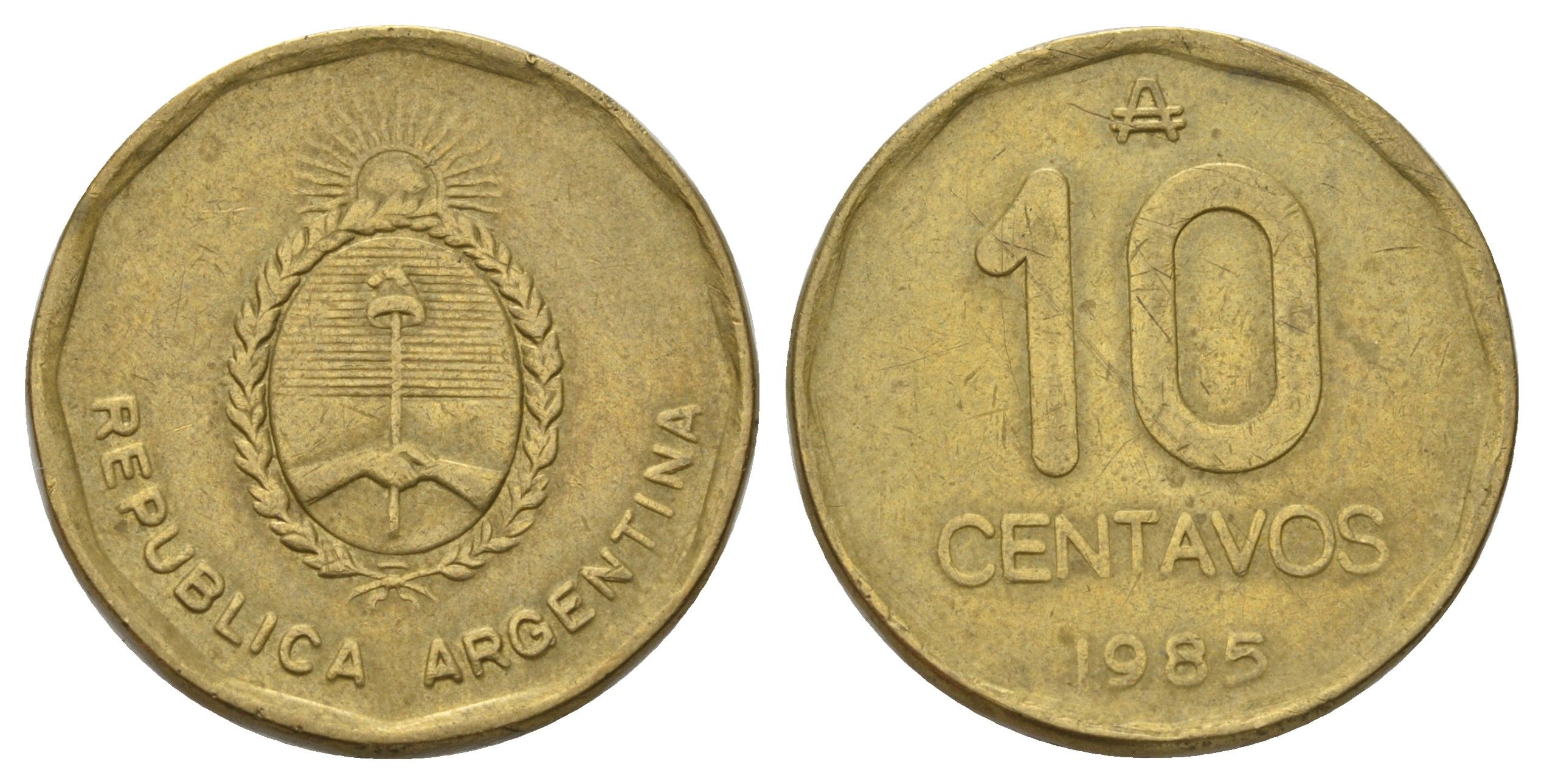 Аргентина 10 сентаво 1985 KM 98 латунь 4603-222