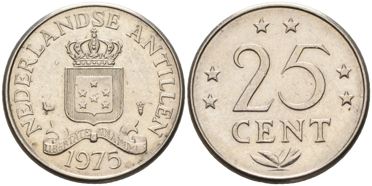 Нидерландские Антилы 25 центов 1975 Юлиана (1948-1980) KM 11 никель 4585-1069