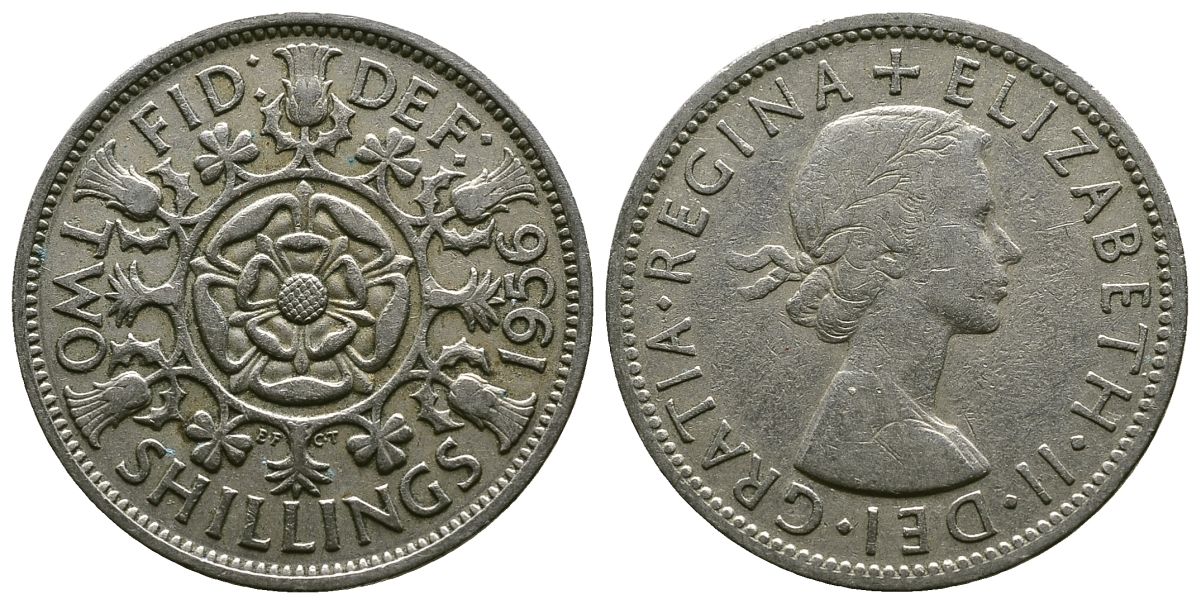 Великобритания 2 шиллинга (флорин) 1956 Елизавета II (1952-2022) KM 906, Spink 4146 медно-никель 4607-943