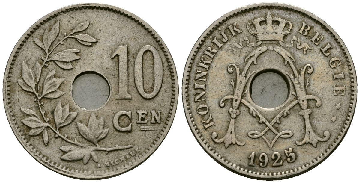 Бельгия 10 сантимов 1925 Belgie KM 86 медно-никель 4172-1252