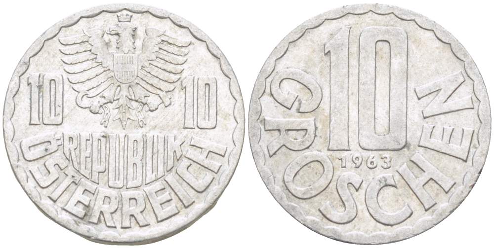 Австрия 10 грошей 1963 KM 2878 алюминий 4523-224