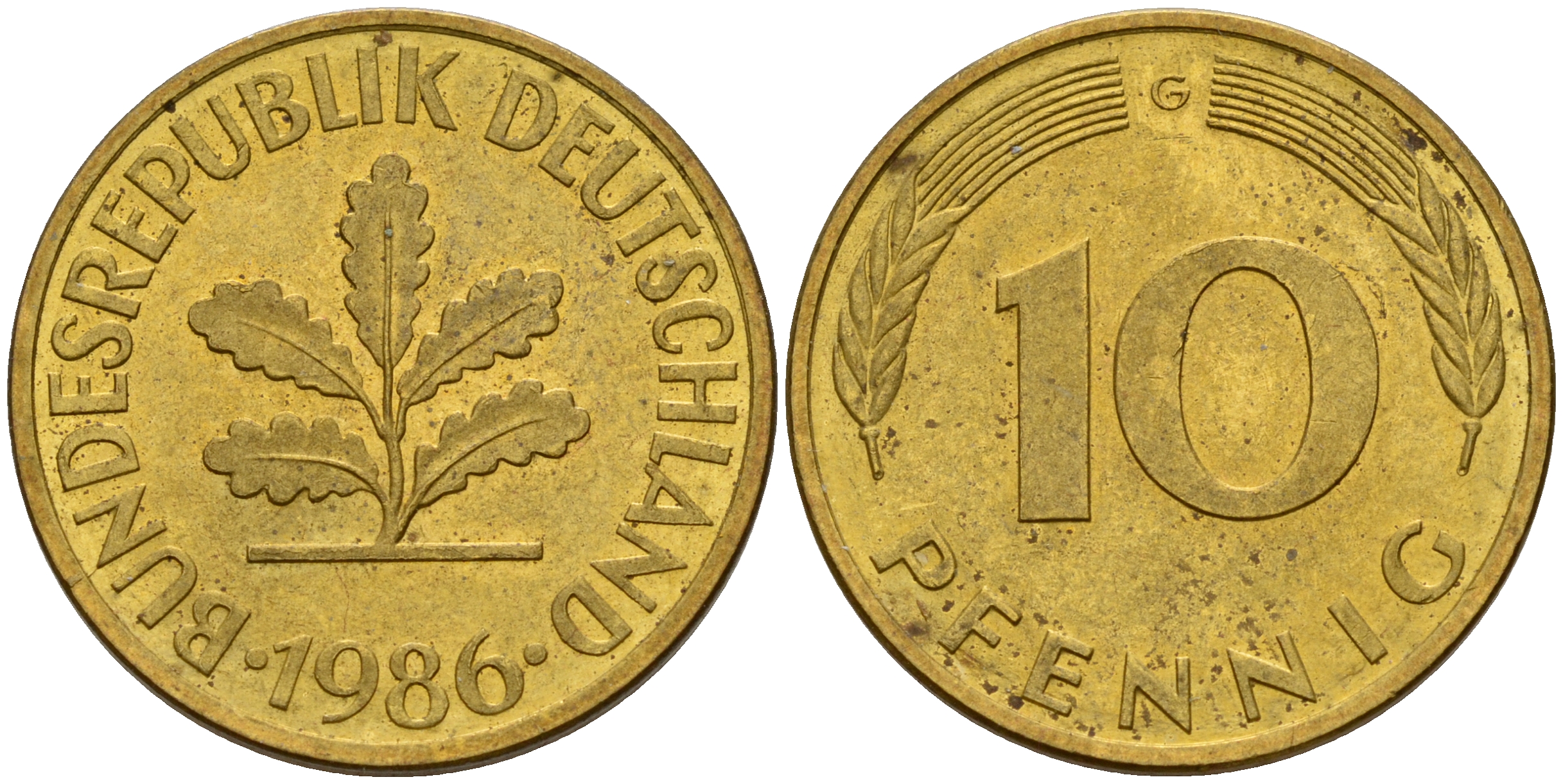 ФРГ 10 пфеннигов 1986 G J. 383, KM 108 сталь плакированная латунью    4603-542