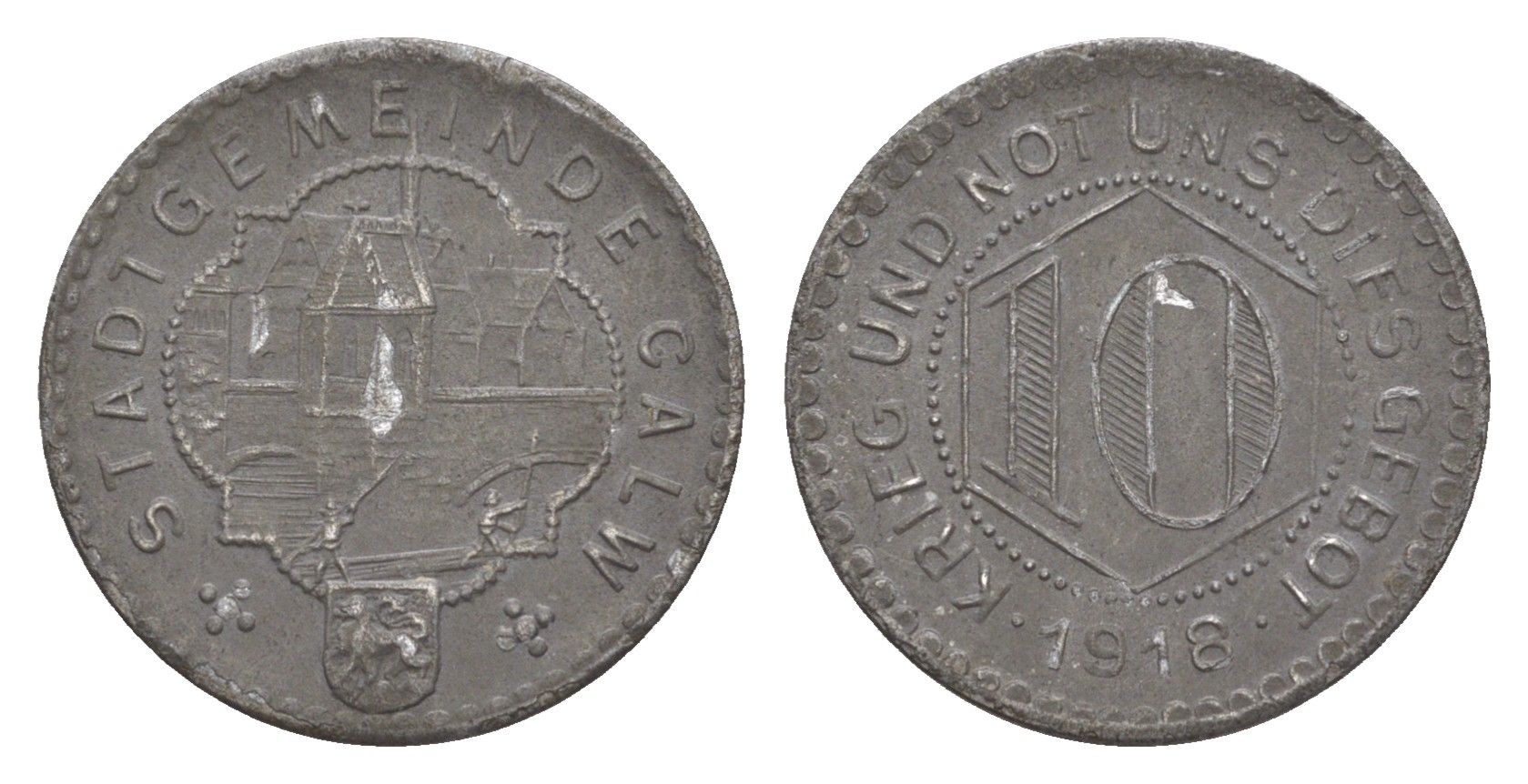 Кальв 10 пфеннигов 1918 Funck 73.3, Men05 4153.4, Men18 5297.4 железо 4636-853