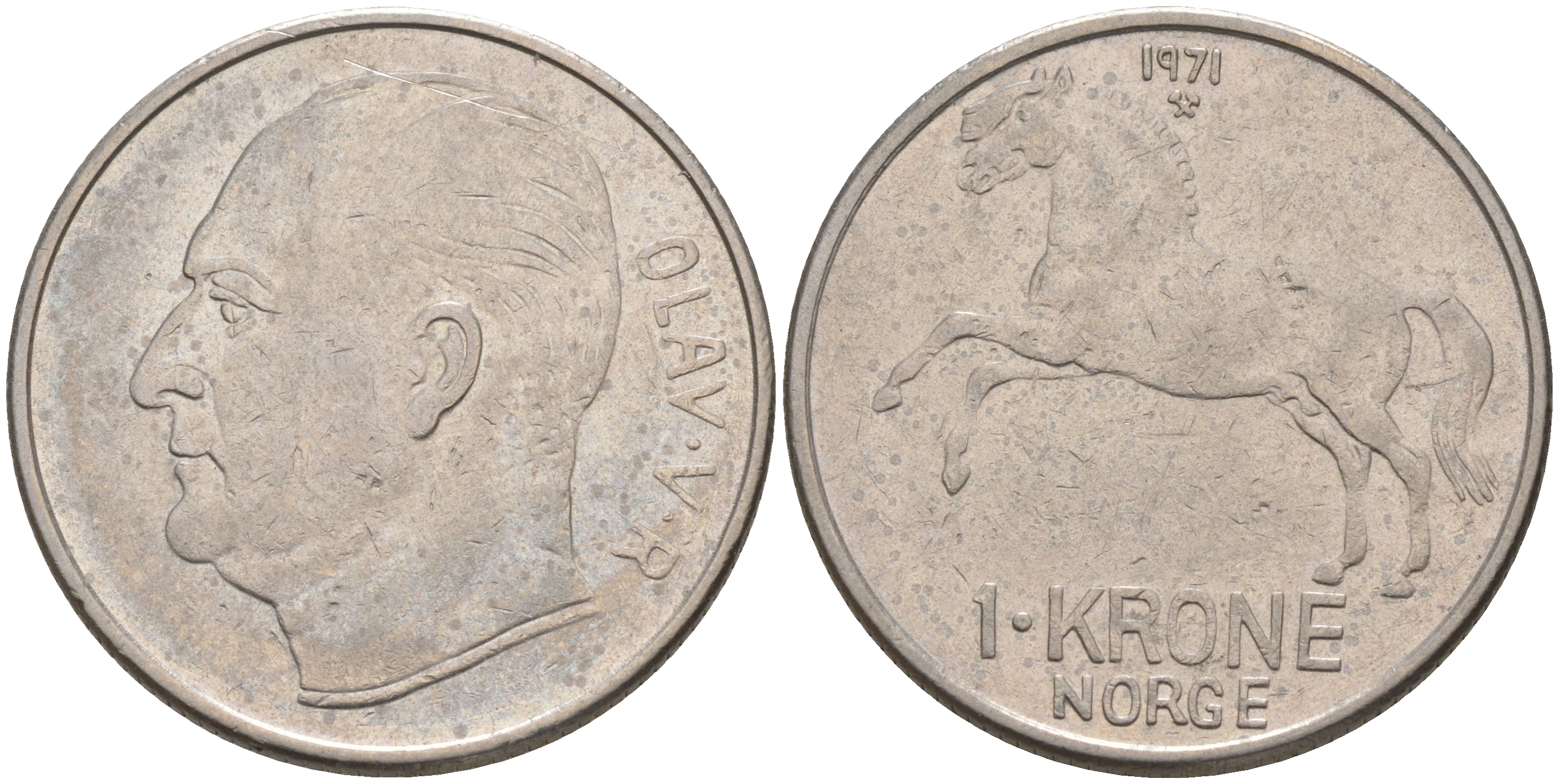 НОРВЕГИЯ 1 КРОНА 1971 ОЛАФ V KM 409 медно-никель 106-316