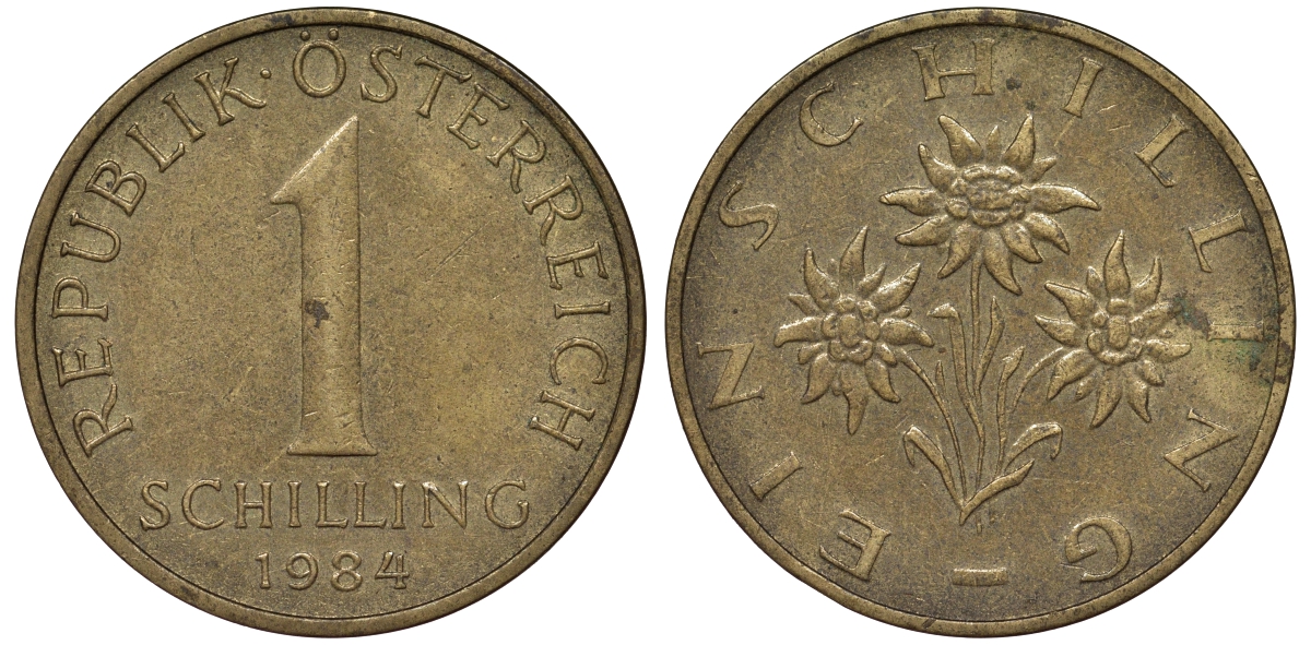 Австрия 1 шиллинг 1984 KM 2886 алюминиевая бронза 62-416