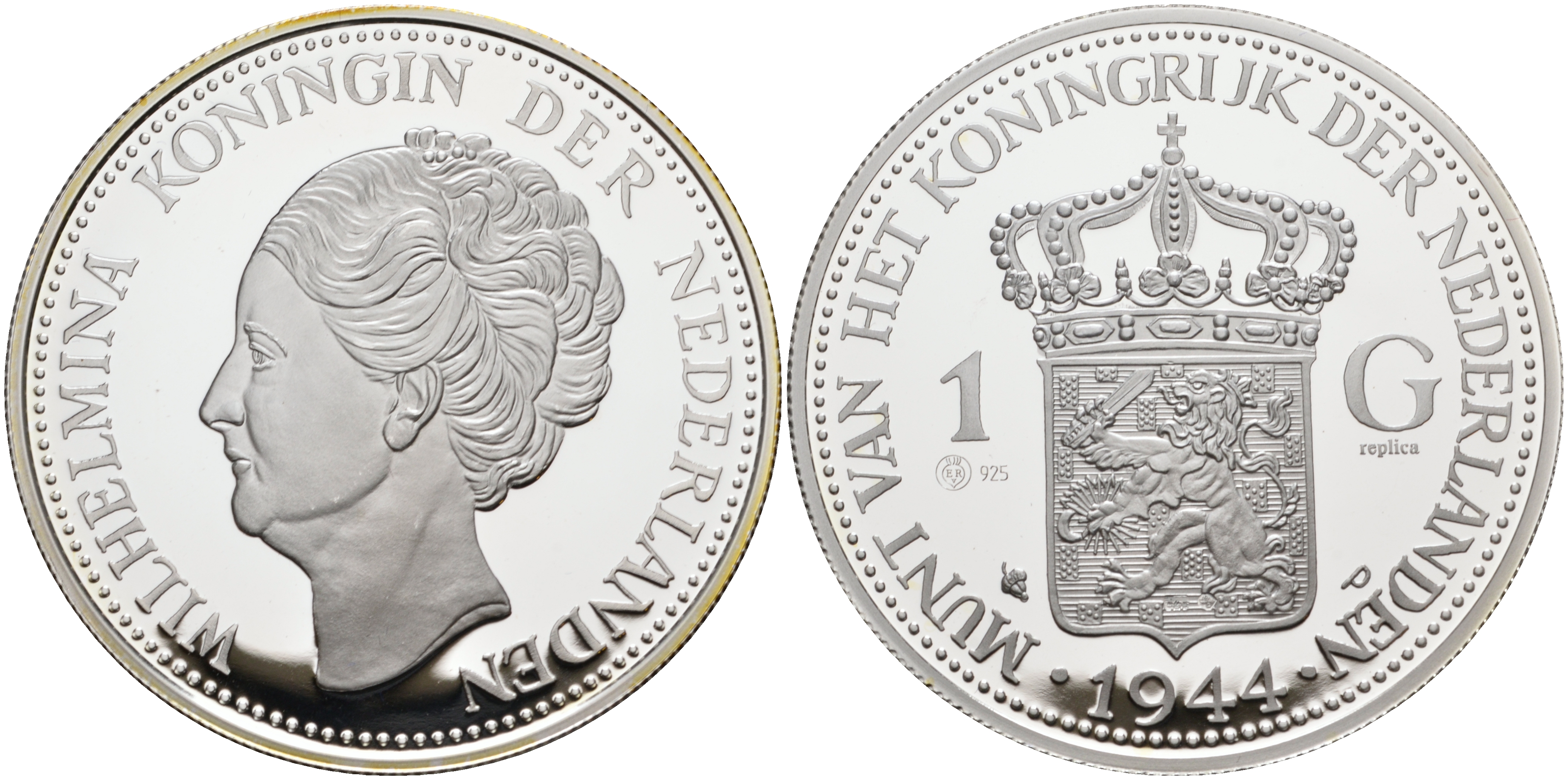 Нидерланды медаль ND серия старинные монеты, 1 гульден 1944, вес 31,2 грамма  серебро  PROOF 00-00