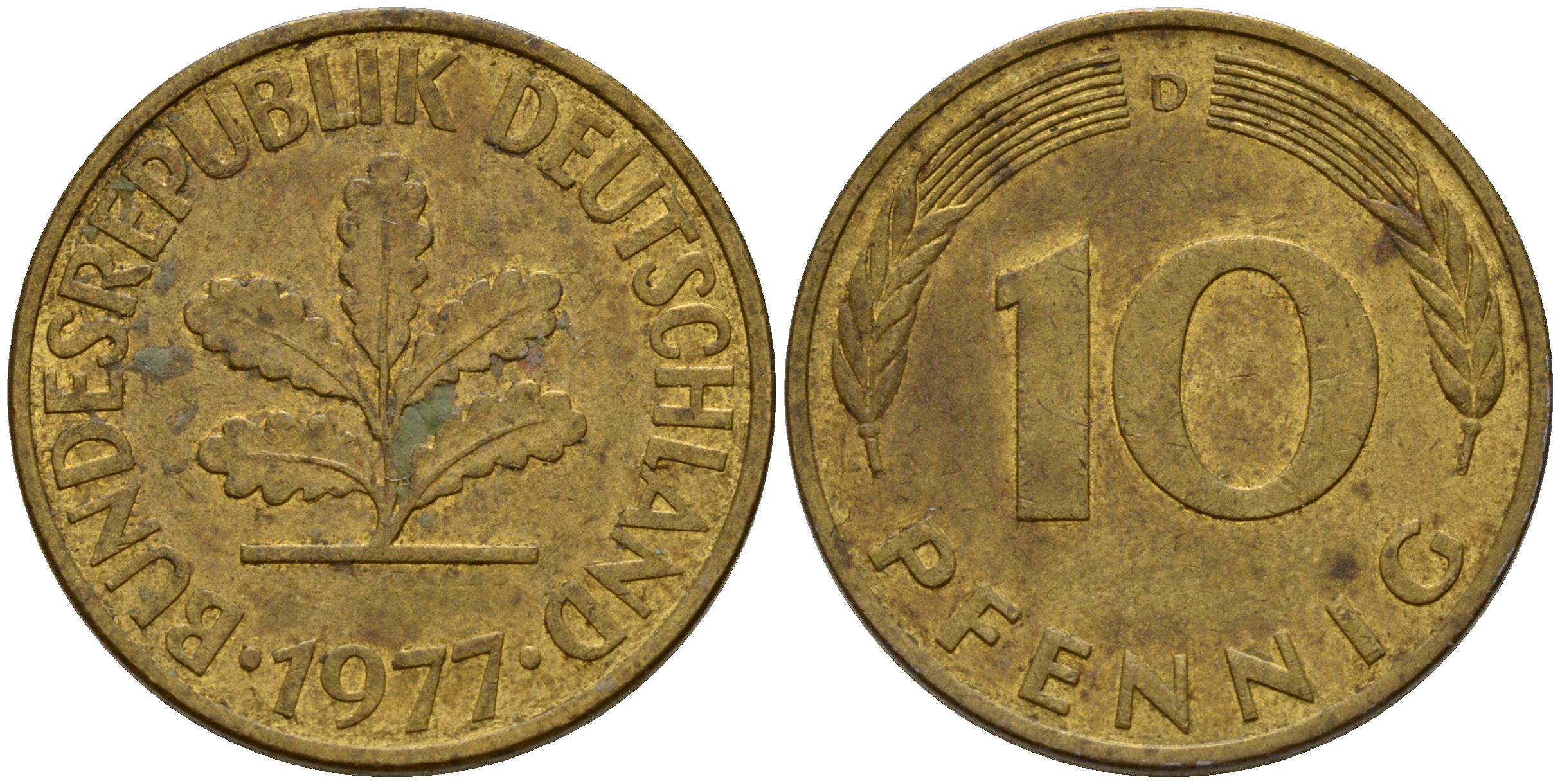 ФРГ 10 пфеннигов 1977 D J. 383, KM 108 сталь плакированная латунью    4603-432