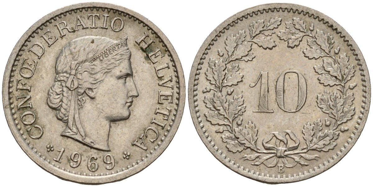 Швейцария 10 раппенов 1969 B KM 27 медно-никель 4189-418
