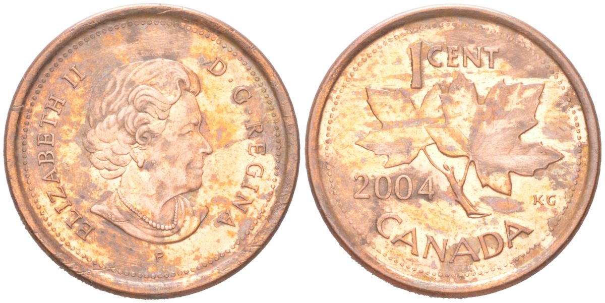 Канада 1 цент 2004 Елизавета II, кленовый лист KM 490a сталь плакированная медью 4611-431