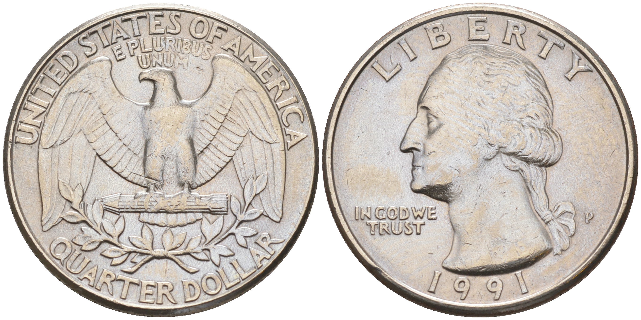 США 25 ЦЕНТОВ = КВОТЕР 1991 P, ВАШИНГТОН KM А164a медь плакированная медно-никелем 190-413