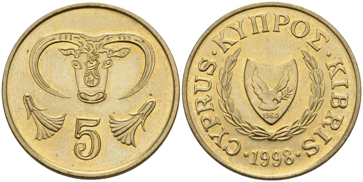 Кипр 5 центов 1998 KM 55.3 никель латунь 4141-1052