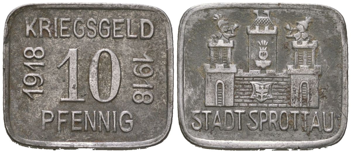 Шпроттау (Силезия) 10 пфеннингов 1918 Funck 515.1, Men18 29827.1 железо 4169-1153
