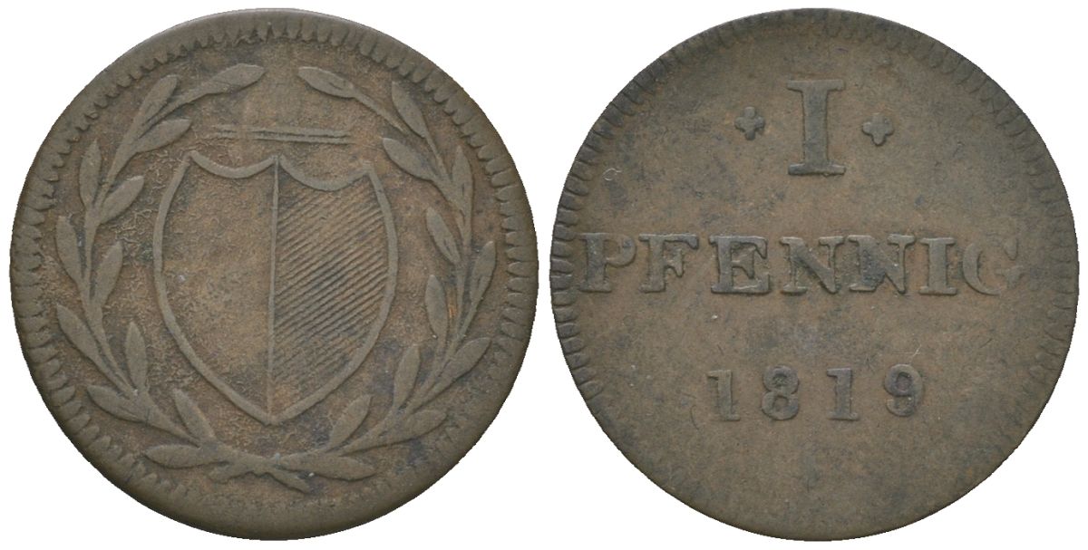 Франкфурт 1 пфенниг (юденпфенниг) 1819 KM Tn5, JuF 1997a медь 4169-753