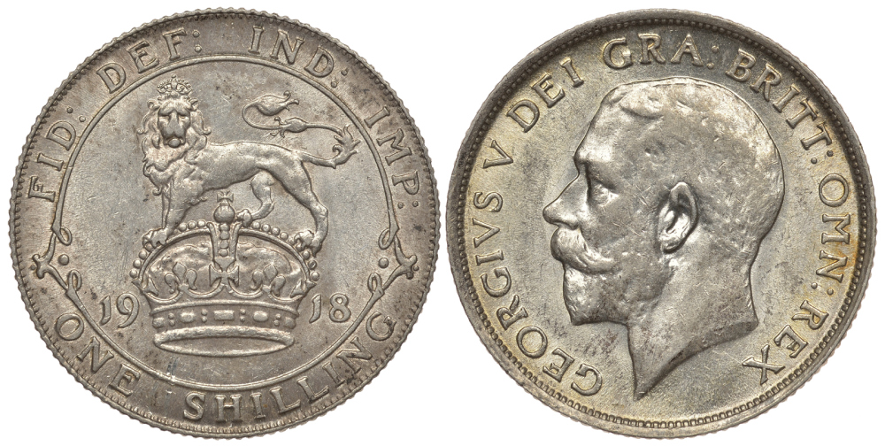 Великобритания 1 шиллинг 1918 Георг V (1910-1936) KM 816, Spink 4013 серебро 1074-8-71