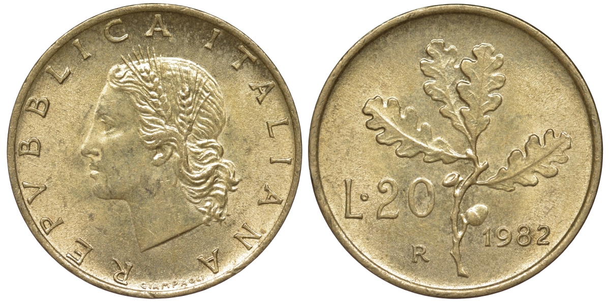 Италия 20 лир 1982 R KM 4561-1134