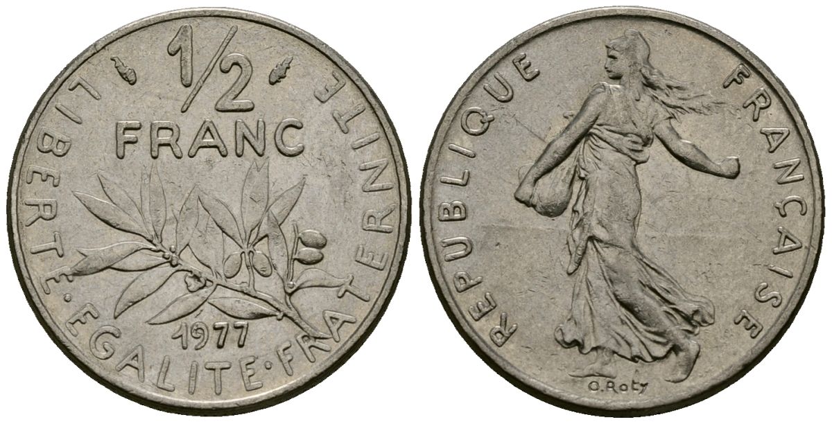 Франция 1/2 франка 1977 сеятель KM 931 никель 4135-721