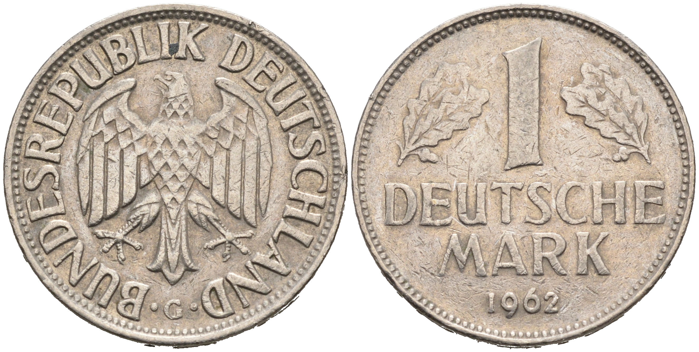 ФРГ 1 МАРКА 1962 D KM 110, J. 385 медно-никель 75-721