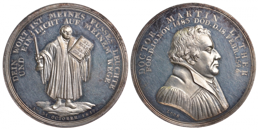 Бранденбург-Пруссия 1817 на 300-летнюю годовщину Реформации, Мартин Лютер, диаметр 36,5 мм, вес 15,0 гр Slg. Whiting 569 серебро UNC - PROOF 00-815-06