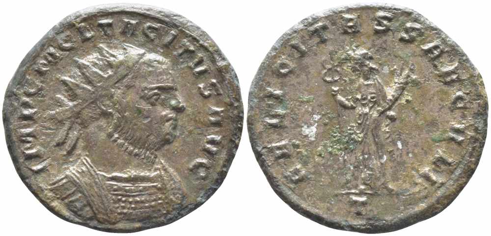 Римская Империя аврелианиан 276 Тацит FELICITAS SAECVLI Сисция Good Very fine BNC p.376 бронза, серебрение 1073-16-22