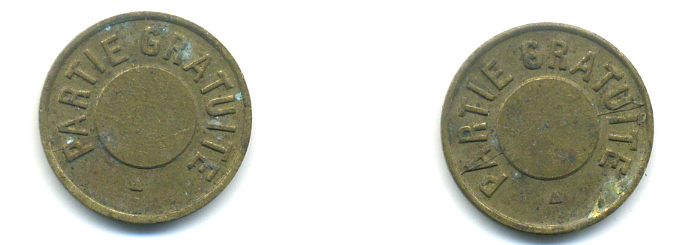 ФРАНЦИЯ ЖЕТОН НАЧАЛО XX ВЕКА d 18 мм, вес около 2,1 гр, PARTIE GRATUITE (ЧАСТЬ БЕСПЛАТНО) латунь 89-1016