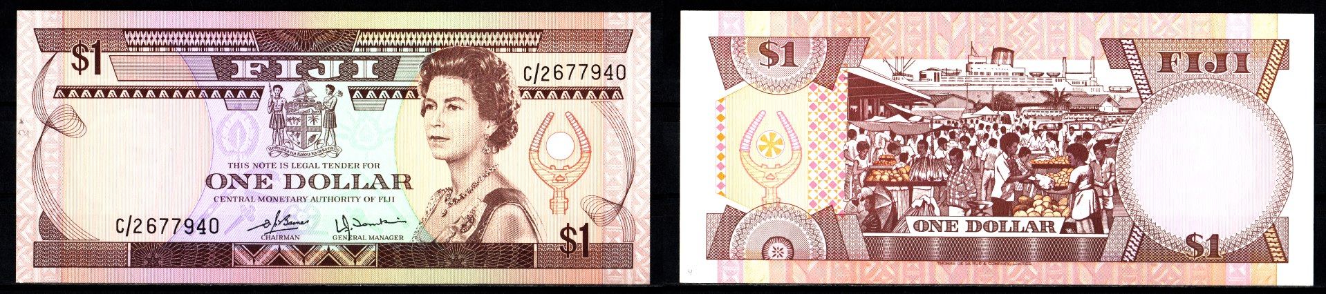 Фиджи 1 доллар ND (1980) Pick 76 бумага UNC (пресс) 8608-11-3-1