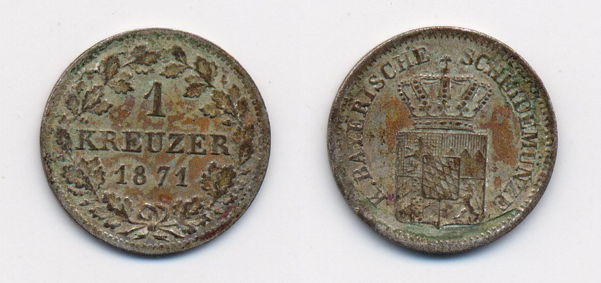 Бавария 1 крейцер 1871 Людвиг II (1864-1886) KM 487 серебро 71-1544
