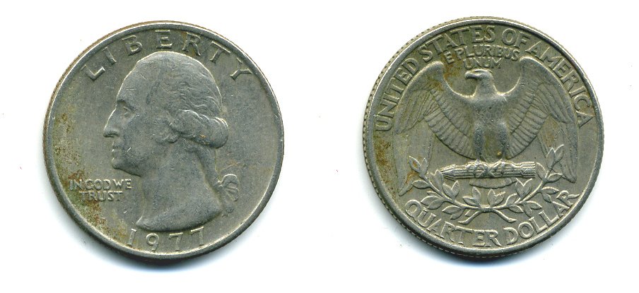 США 25 центов (квотер) 1977 Вашингтон KM A164a медь плакированная медно-никелем 46-2653