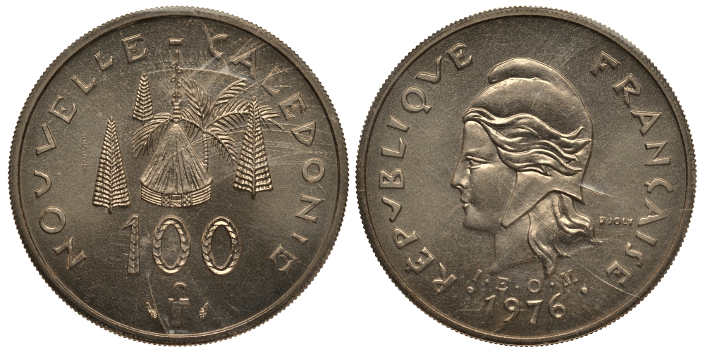 Французская Новая Каледония 100 франков 1976 PROBA, ESSAI, в оригинальной упаковке KM E14 никель-бронза UNC 272-332