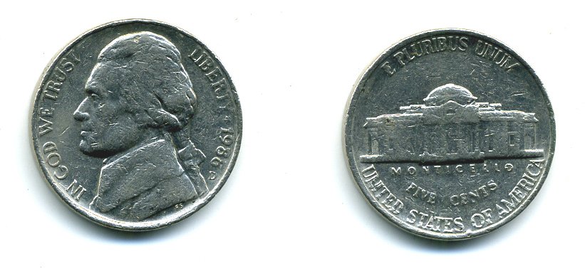 США 5 ЦЕНТОВ 1988 ДЖЕФФЕРСОН KM А192 медно-никель 46-2212