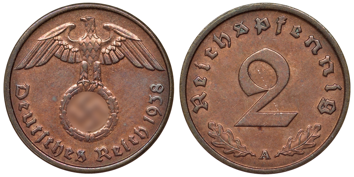 Германия 2 рейхспфеннига 1938 A KM 38, J. 362 алюминиевая бронза 4121-625