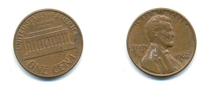 США 1 ЦЕНТ 1962 D, ЛИНКОЛЬН KM 201 медь цинк 76-557