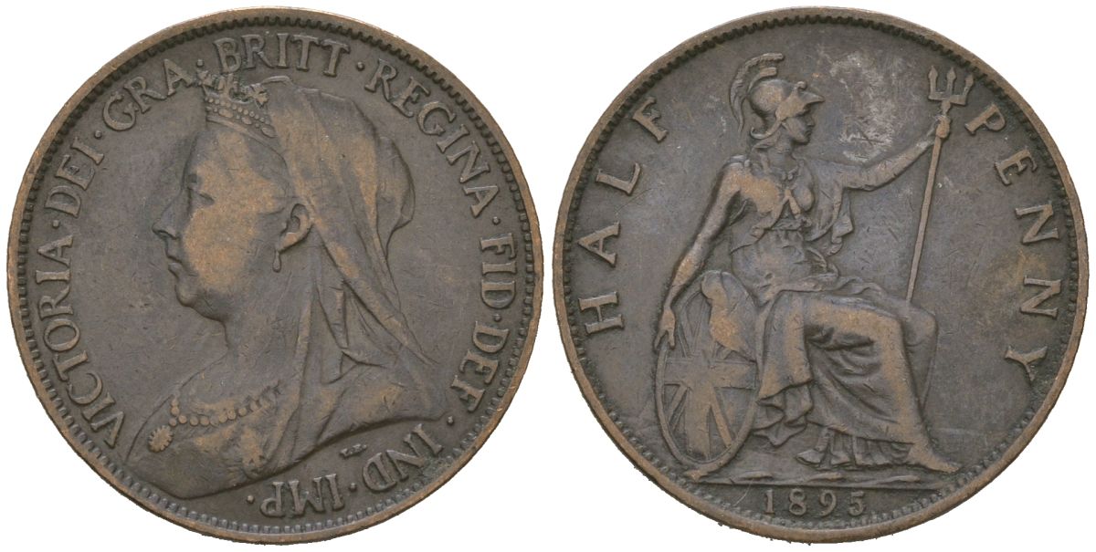 Великобритания 1/2 пенни 1895 Виктория (1837-1901) KM 789, Spink 3962 бронза 92-1154