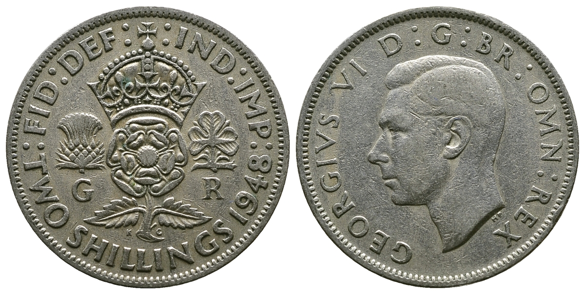 Великобритания 2 шиллинга (флорин) 1948 Георг VI (1936-1952) KM 865, Spink 4102 медно-никель 4381-1135