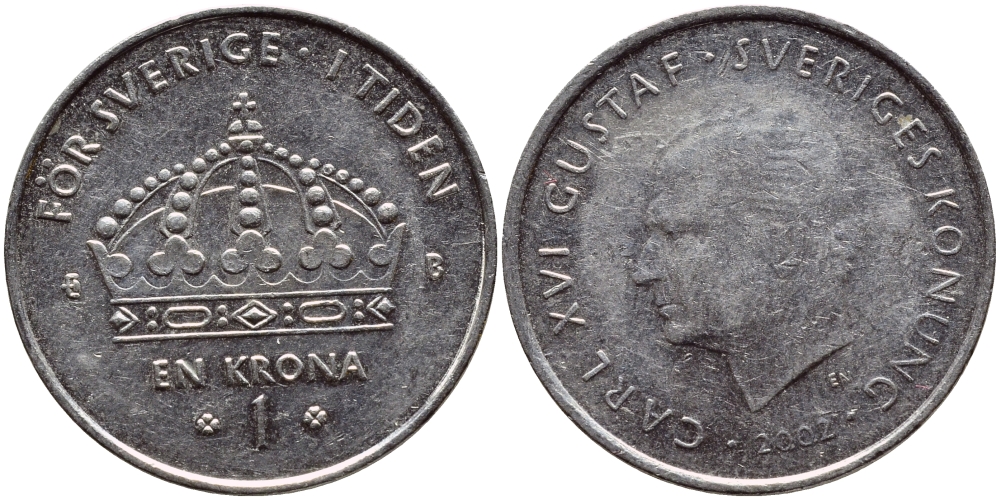 Швеция 1 крона 2002 Карл XVI Густав (1973- ) KM 894 медно-никель 4364-732