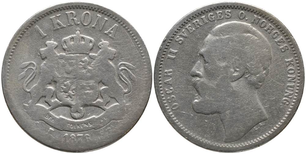 Швеция 1 крона 1876 Оскар II (1872-1907) король Швеции и Норвегии KM 741 (520) серебро 51-1141